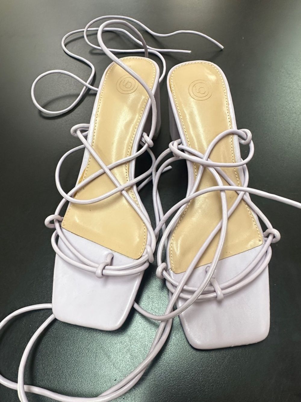Urban Outfitters Pale Lilac Square Toe Lace-Up Heels